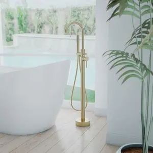 Contemporary Freestanding Tub Faucet Brushed Brass