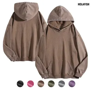 Holafish Womens Vintage Acid Wash Hoodie Pullover Sweatshirts Oversized Loose Fit Winter Long Sleeve Comfy Cotton Fleece Jacket
