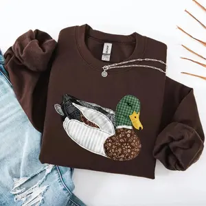 Faux DTF Print Neutral Patchwork Mallard Sweatshirt & Tshirt, Patchwork Duck Graphic Tee, Mallard Duck Sweatshirt