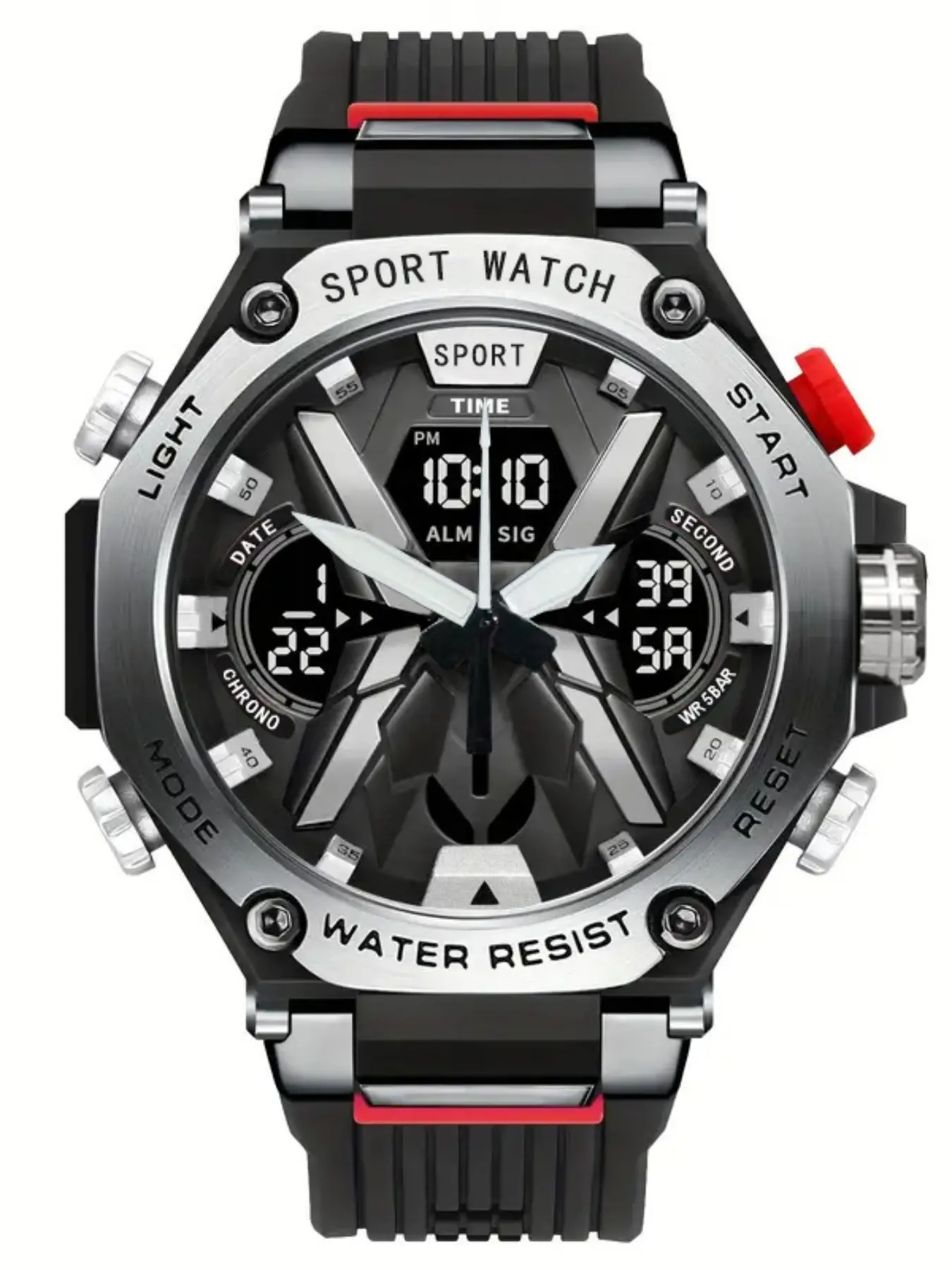 Trendy Men's Digital Watch, Waterproof Dual Display, Sporty Dial, Electronic Movement, Alloy Case, All Seasons Wear, Trendy Wristwatch, Waterproof Watches