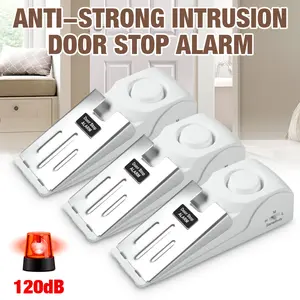 3 Pack Door Stop Alarm, Door Stop 120DB Security Alarm, Floor Wedge Door Stop Siren, Travel Security Equipment, Universal Door Stop for Apartments, Hotels and Homes, etc. (White)