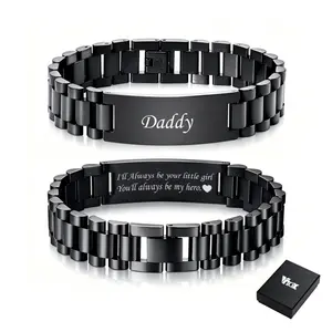 Father's Day Gift for Dad, Personalized Men's Bracelet, Stainless Steel Chain Watch Band