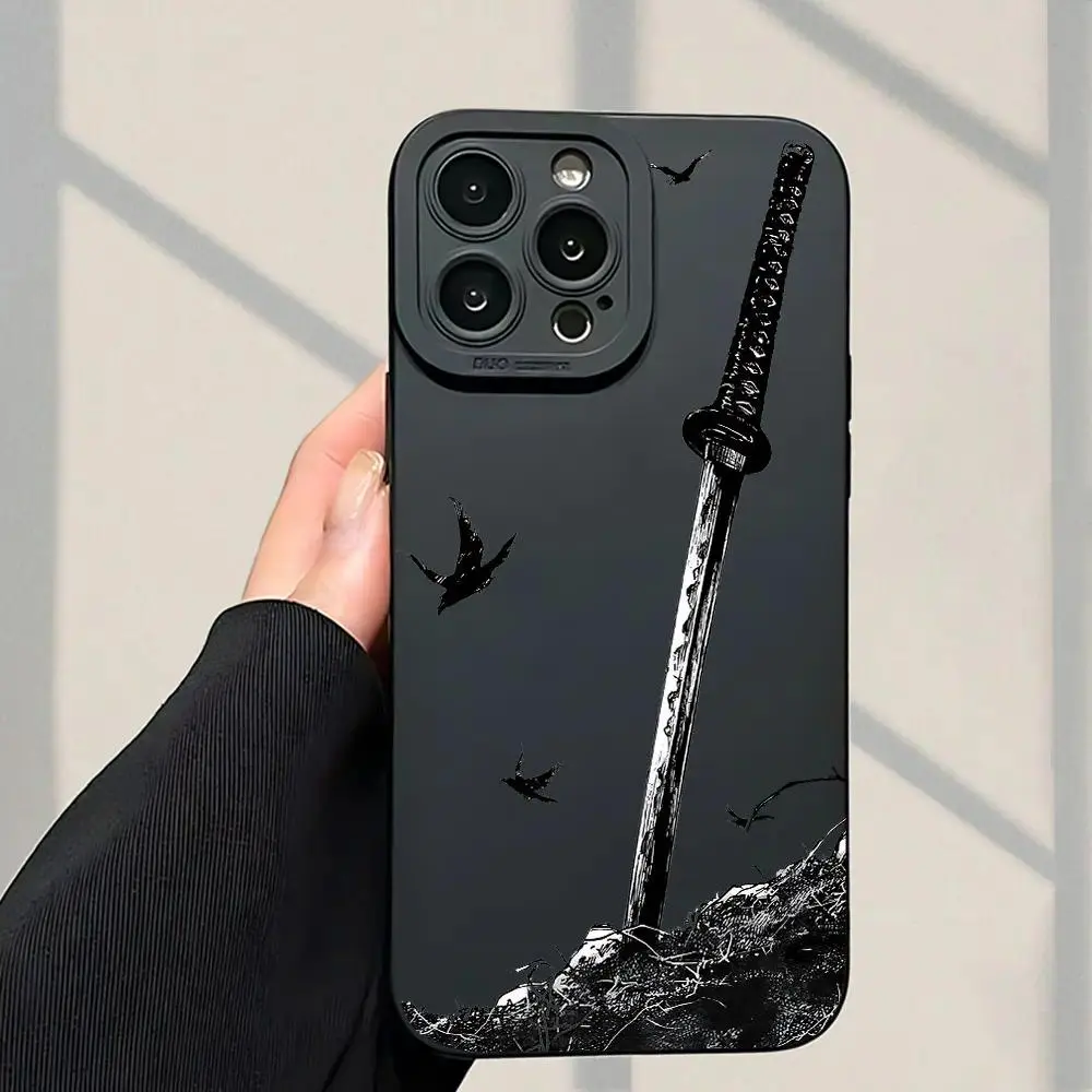 1pc Katana Pattern Transparent TPU Smartphone Case - Durable, Anti-Drop, Camera Shockproof Accessory for iPhone 11/12/13/14/15/16/17 Pro/ProMax/Plus, for Teens, Accessories