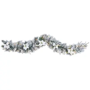 Nearly Natural 6' Flocked Poinsettia Garland with 50 Lights