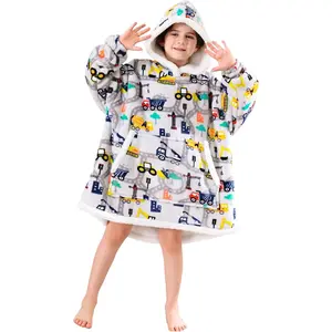 Sherpa Fleece Wearable Blanket Hoodie for Kids Plush Flannel Hooded Blanket Sweatshirt Gift with Giant Pocket