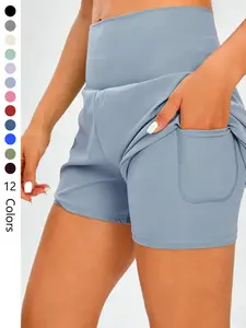 K1139 Multi-Color Outdoor Sporty Yoga Shorts, Anti-See-Through Design with Pocket, Elastic Nylon for Running and Fitness