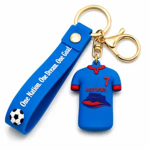 Haiti Soccer Jersey Keychain – Soft PVC Soccer Keyring with Wrist Strap & Lobster Clasp, Red Sports Fan Pendant for Keys, Bags & Gifts