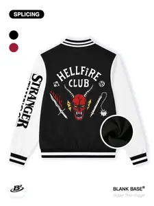 Stranger Things Hellfire Club Print Baseball Jacket, Casual Breathable, Unisex Sports Wear, Trendy Fashion Coat