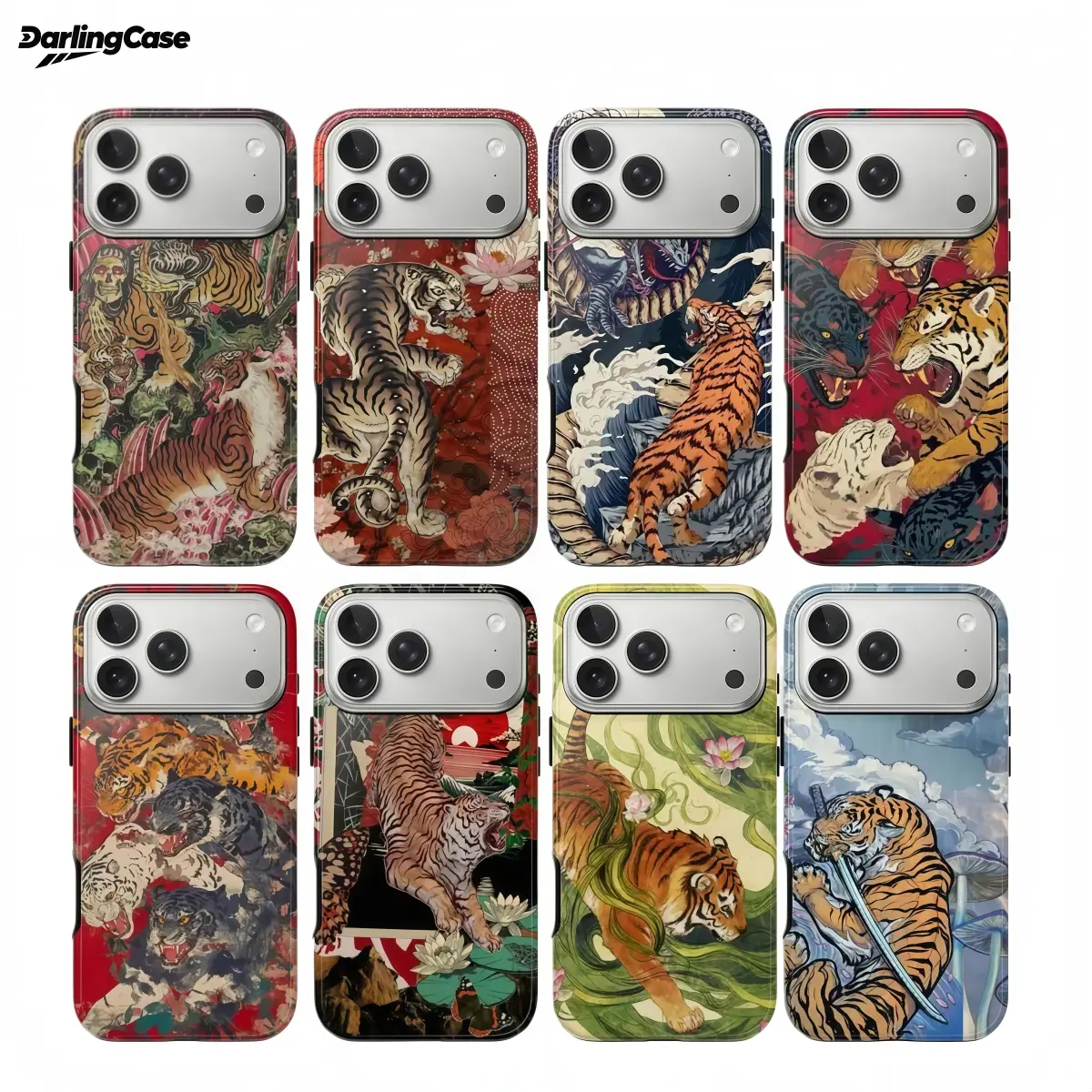 DarlingCase Retro Tiger-leopard Print Tattoo, Y2K-inspired Tiger-print Collage Phone Case,Cute Glossy Protective Case for IPhone Case for IPhone17 ProMax 16Pro 15 14 13 12 Durable Silicone Double-layer Protective Cover Gift for Girls