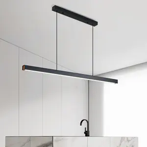 Modern LED Minimalist Line Pendant Light, Lighting, 31 Inch Ceiling Lamp, Three Color Lights, Ideal for Restaurant Kitchen Island