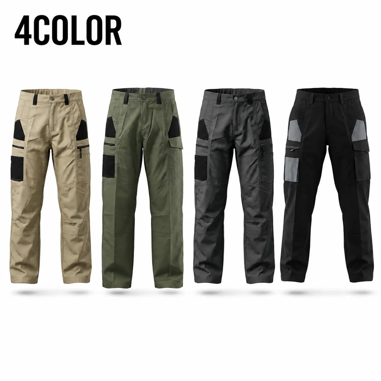 Men’s four-color tactical cargo pants, 100% polyester, wear-resistant outdoor hiking pants with multiple pockets