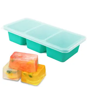Silicone Freezer Box with Lid, 3 Compartments 250ML Each, Reusable Ice Cube Mold, Anti-Deformation Iron Wire, Easy Clean