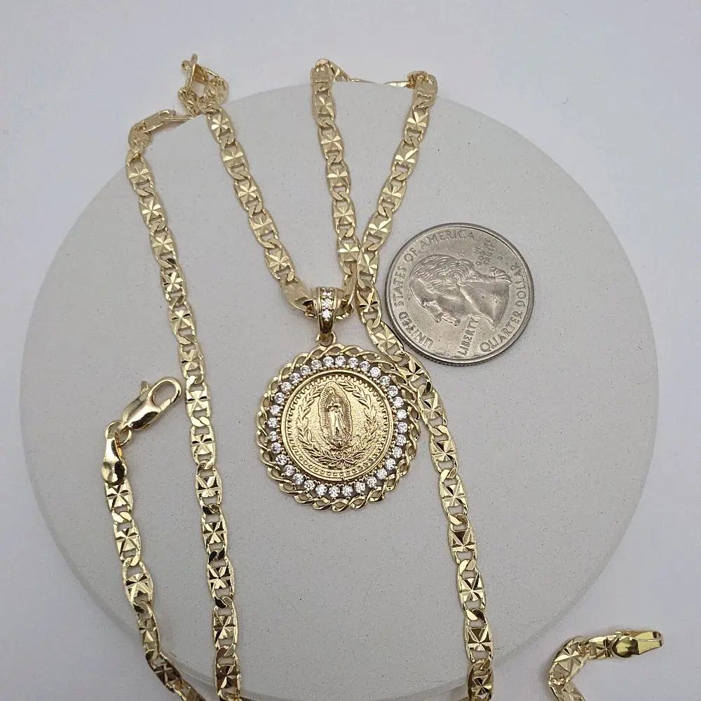 VIRGIN MARY beautiful necklace with stone's gold-plated religious style 18"inches 24"inches available