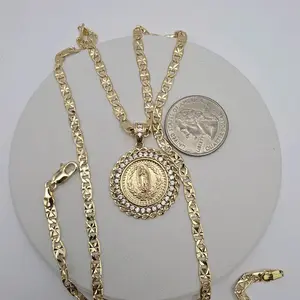 VIRGIN MARY beautiful necklace with stone's gold-plated religious style 18"inches 24"inches available