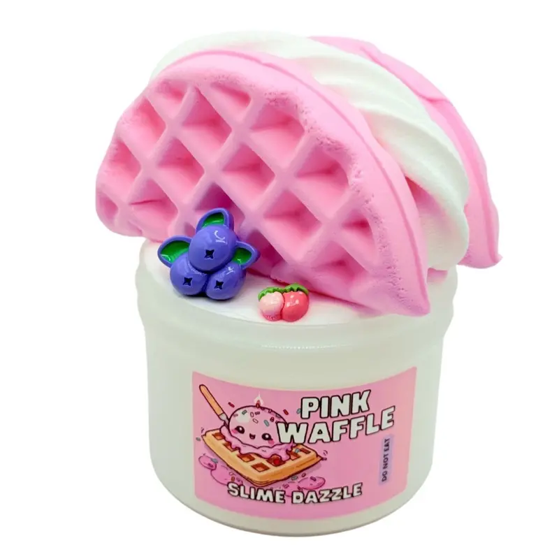 Pink Waffle DIY Slime – Vanilla Waffle Cone Scented Butter Slime with Clay Waffle Ice Cream Mix-In + Berry Charms – Beginner Friendly Inflatable Slime Set