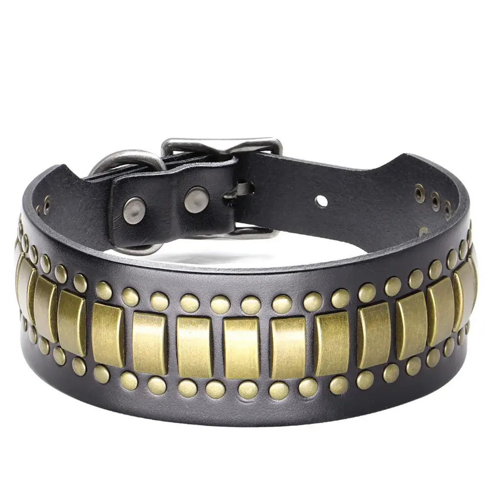Genuine Leather Big Dog Collar - 2" Wide Diamond Studded Luxury Studded Basic Collar for Pitbulls, Durable & Stylish Pet Accessory for Large Breeds, Studded Basic Collars
