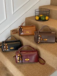 2025 Fashion Casual New Style Women's Top-Handle Small Square Bag with Flip Lock, Convertible Crossbody Strap Versatile, Large Capacity, Single Shoulder bag, Includes Pendant, Casual Handbag Satchel
