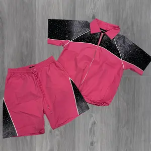 Rhinestones Windbreaker - Set - Pink/Black - 267T