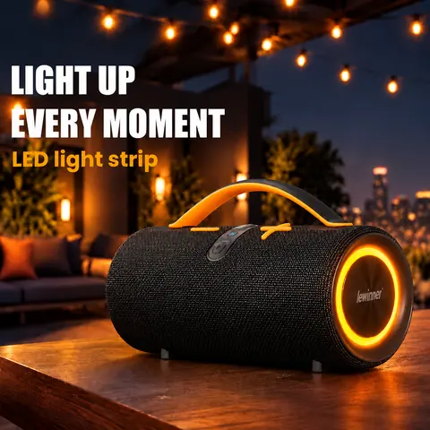 Lewinner Wireless Bluetooth Boombox Stereo - 60W Dual Speakers, TWS Seamless Duo Pairing, 150-Song Playtime, IPX5 Multi-Color Waterproof Wireless Speakers, Portable, Bass-Free Clarity Audio, LED Light, Smartphone Connectivity Gift