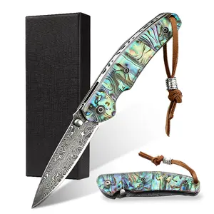Damascus Folding Knife – Stainless Steel Pocket Knife with Abalone Shell Handle, Portable EDC Outdoor Knife survival equipment outdoorfun pocket knife