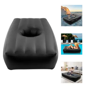 Black PVC Inflatable Bed with Hole for Home Travel Beach Poolside Quick Inflation Easy Storage