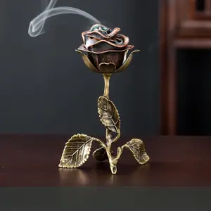 Rose incense burner, non-stick powder sandalwood incense burner, alloy incense burner ornament