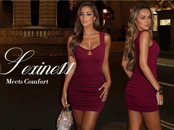 FAIRY SEASON Women's Summer Bodycon Ruched Mini Dress Sleeveless Cutout Tight Tank Short Dress for Party Club Date Night Casual Formal FAIRY SEASON Women's Summer Bodycon Ruched Mini Dress Sleeveless Cutout Tight Tank Short Dress for Party Club Date Night Casual Formal