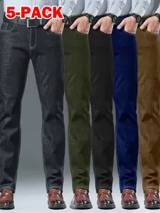 Men’s solid-color versatile slim-fit denim jeans, 5-pack — suitable for business commuting, everyday casual wear, and outdoor travel