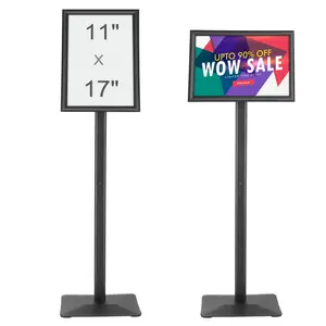 VEVOR SW-05 Model Pedestal Sign Holder, 11x17 in Vertical-Horizontal Adjustable Poster Stand, Heavy-Duty Aluminum Floor Stand with Metal Base, Gear Lock & Weatherproof for Display, Advertisement, Black