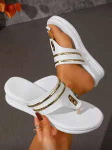 2026 Summer New Round Toe Wedge Sandals, Fashion Large Size Thong Platform Flip Flops, Versatile Casual British Style, Beach Shoes