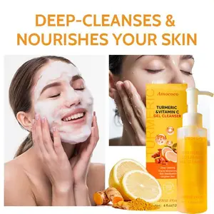Turmeric Vitamin C Gel Cleanser 120ml Brightening Clarifying Anti-Aging Hydrating Non-Drying for Dull Sensitive Skin Gentle Pore Cleanser Wash Moisturizer