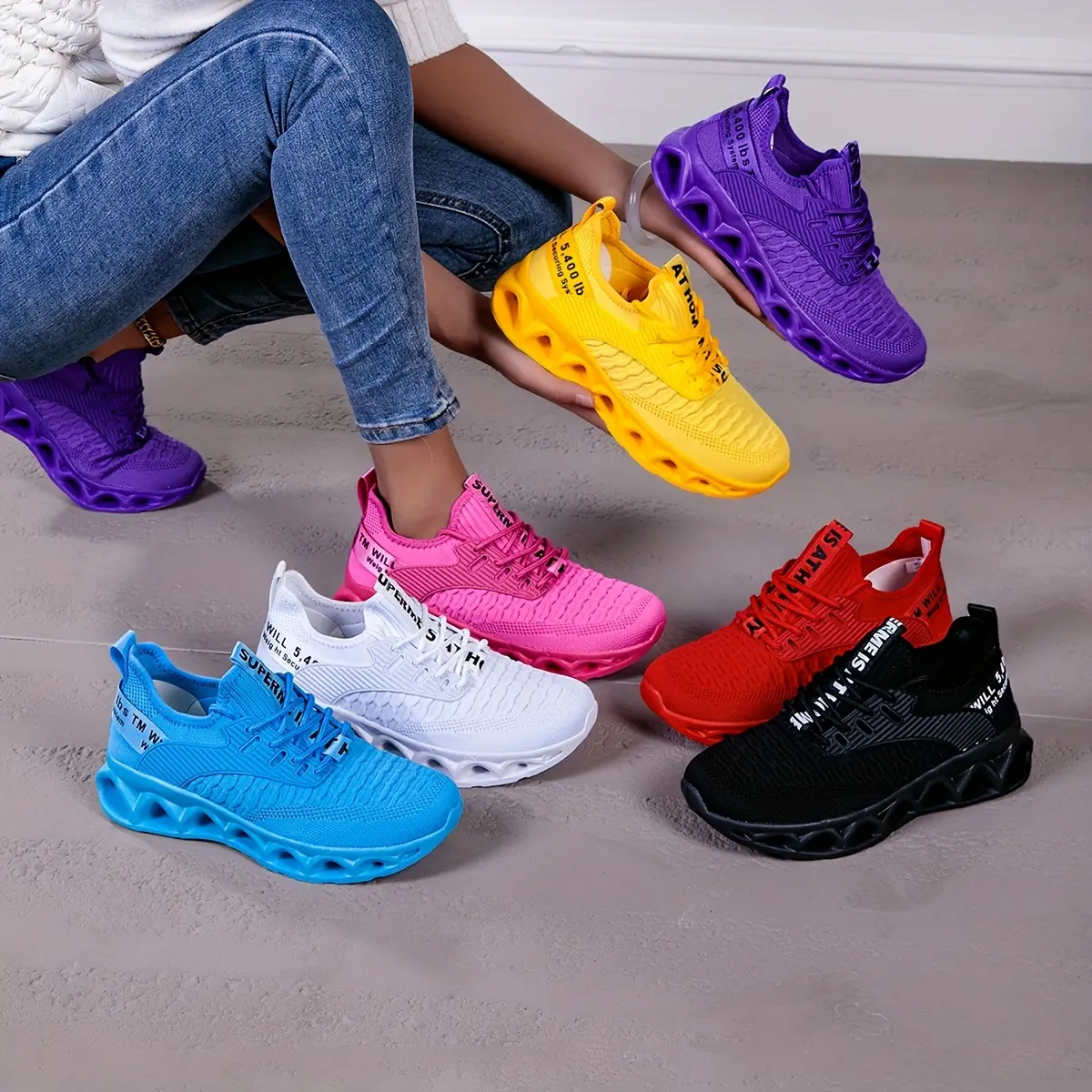 Women's breathable non-slip tennis, walking running shoes - lightweight EVA cushioning sole, lace-up fitness sports daily shoes (purple, blue, pink, yellow, black, white) - ideal birthday gift, fashionable design fabric shoes