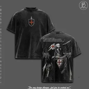 Retro Baldwin IV "The Leper King" The Crusader King and His Holy Army Vintage Washed T-Shirt Hoodie Tank Top Sweatshirt | Jerusalem Cross Medieval Christian Streetwear | Medieval Cross Armor Glory of God Outfit