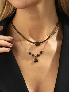 Women's Boho Style Acrylic Gemstone Pendant Necklace, Vintage Wax Cord Chain Jewelry for Women, All-Season Accessory