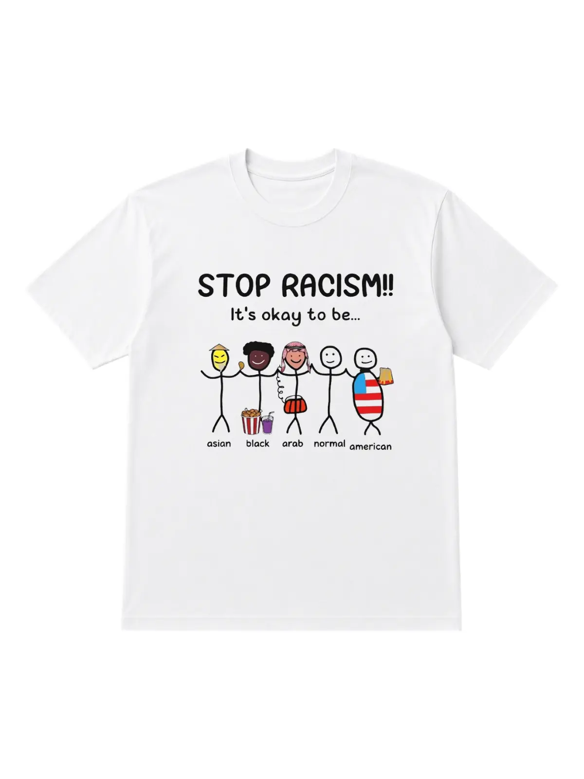 Cute Anti Racism T-Shirt, Retro Stop Racism Unity Graphic Tee, Diversity Equality Peace Shirt, White Casual Outfit, Comfortable Menswear & Womenswear Top, Perfect Gift For Men and Women