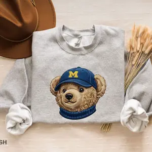 EMBROIDERED Michigan Bear cute Shirts, Unisex Hoodie Sweater Comfort Colors