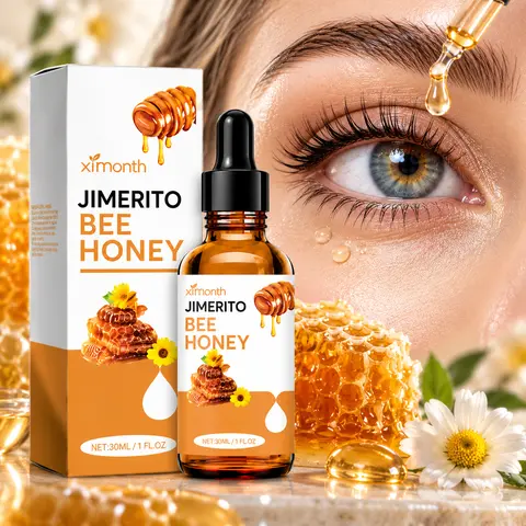 Jimerito Anti-Aging Honey Eye Serum Drops - 30ML Dropper Bottle, Alcohol-Free Chemical-Free Plant-Based Gentle Daily Moisturizer, Collagen-Boosting Soothing Hydrating Anti-Wrinkle Brightener for All Skin Types