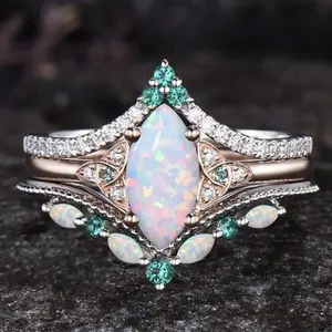 3-piece set of women's new spring luxury two-tone personalized stackable rings, inlaid with synthetic opal, women's jewelry, Valentine's Day gift for wife earring women