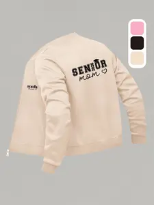 Graduation Season Mom Baseball Jacket - Perfect for Autumn & Winter, Casual Daily Wear, Fashionable Design