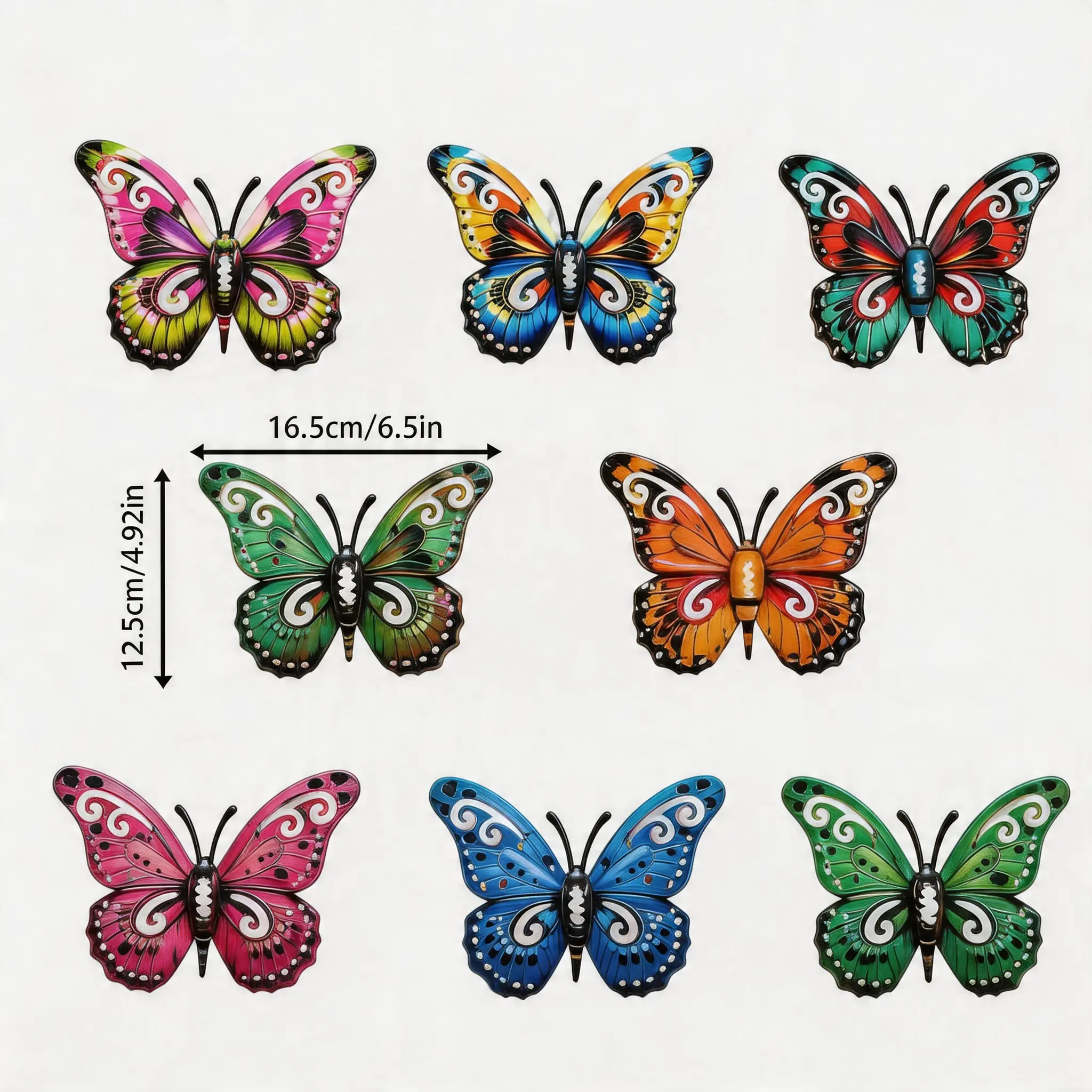 8PCS Colorful Metal Butterfly Wall Art Decor, Outdoor Garden Wall Decor for Fence Balcony Patio, Butterfly Yard Art Hanging Ornaments, Aesthetic Backyard Garden Decoration