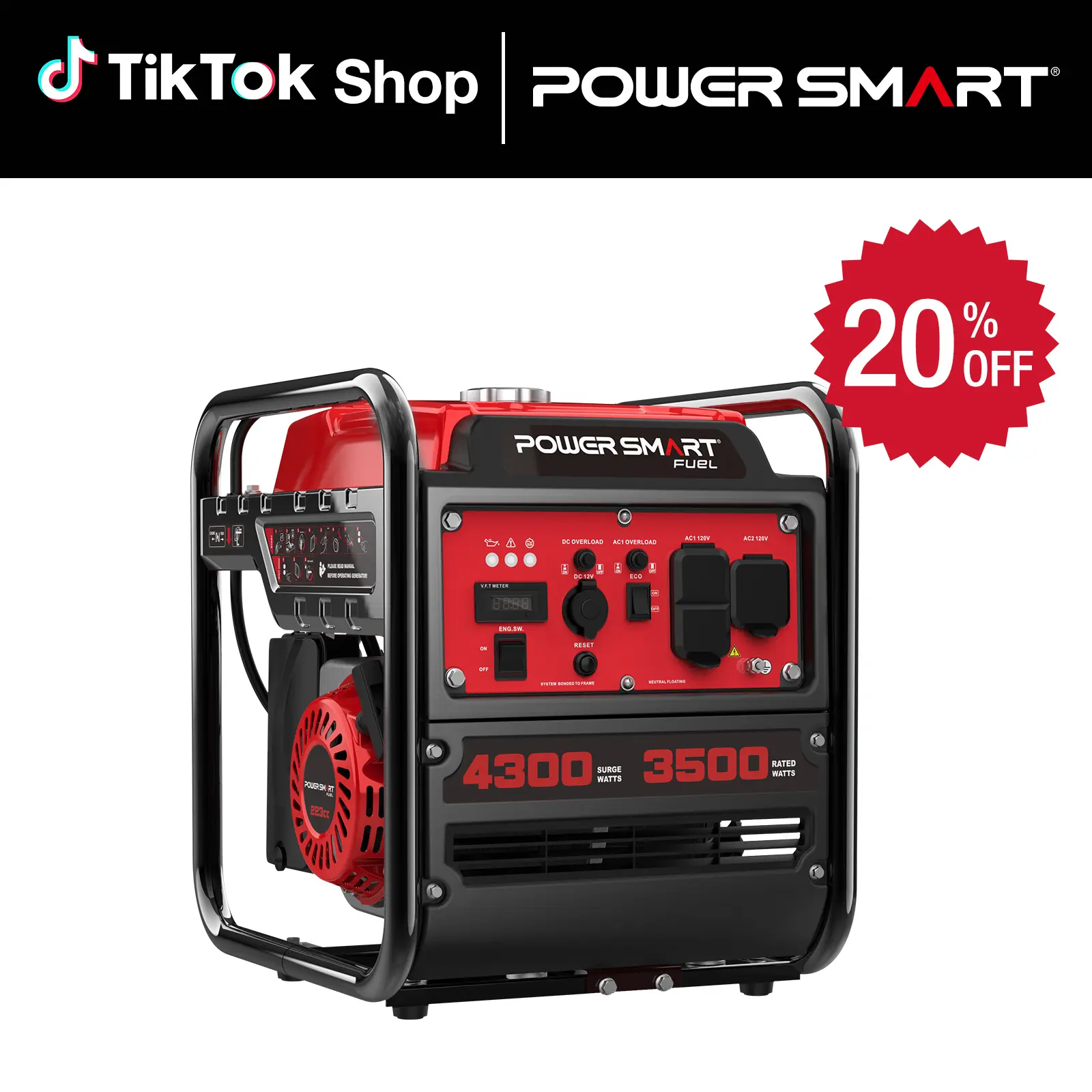 【Summerfinds】PowerSmart 4300W Peak Gas-Powered Inverter Generator - High Power Motor,ECO Mode,RV Ready,EPA Compliant, Auto Low Oil Shut, Parallel to Double,Lightweight,Lifetime Help Desk,Emergency Backup DB5041,DB5041C,DL5040C