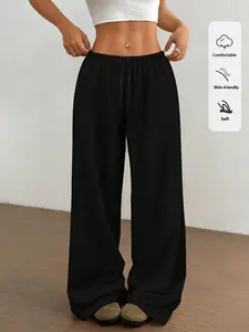 Viral Coquette Striped Wide Leg Pants! Soft Ribbed Fabric, High-Waisted & Fold-Over Waistband – Y2K Aesthetic for Casual, Lounge & Beach Days. TikTok Trendy Comfy Womenswear Pants!