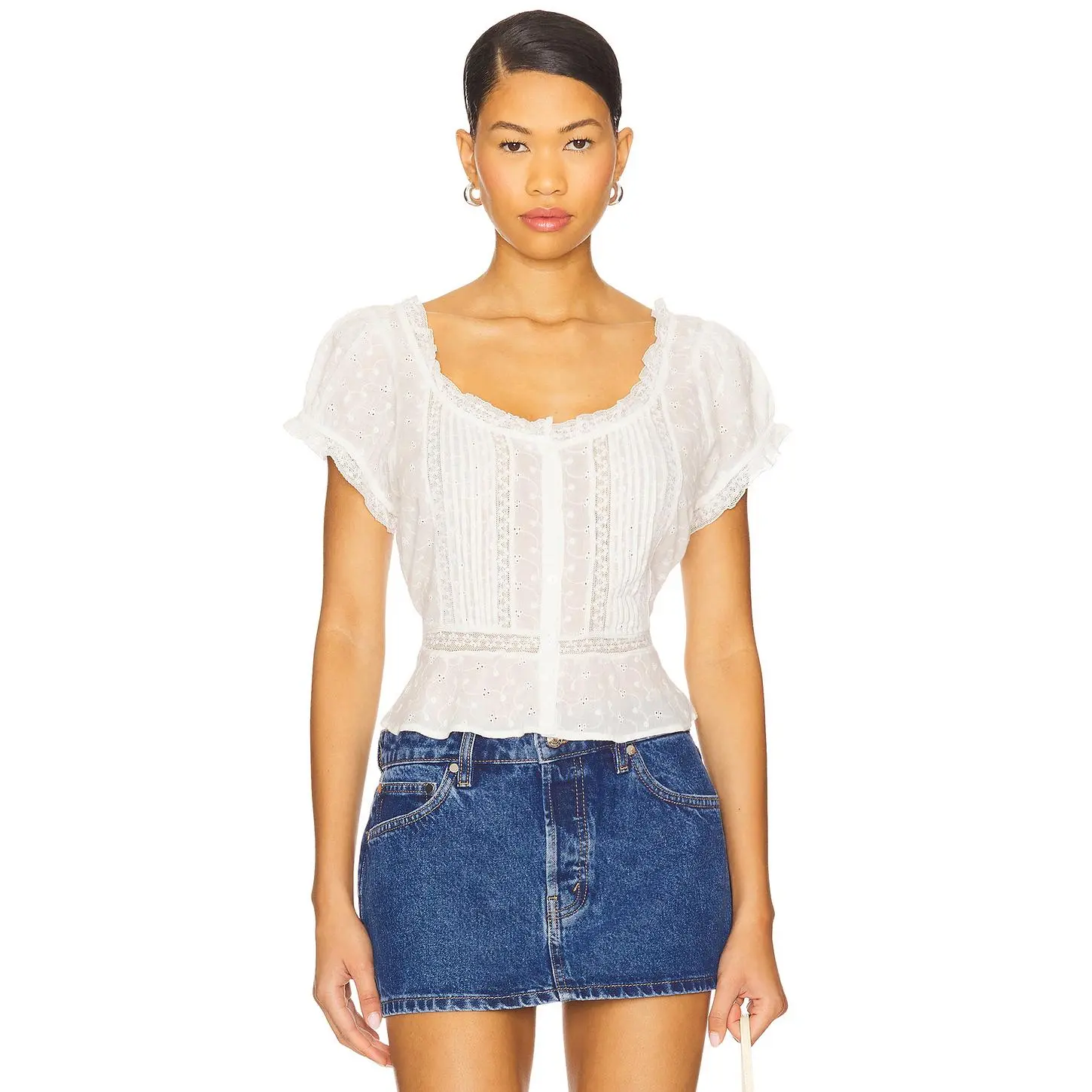 RIXO Sandi Top in Ivory