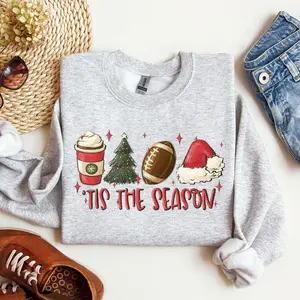 Tis The Season, Christmas, Football, Santa, Tree, Coffee, Winter, Xmas Sweatshirt, Women's Crew Neck, Crewneck