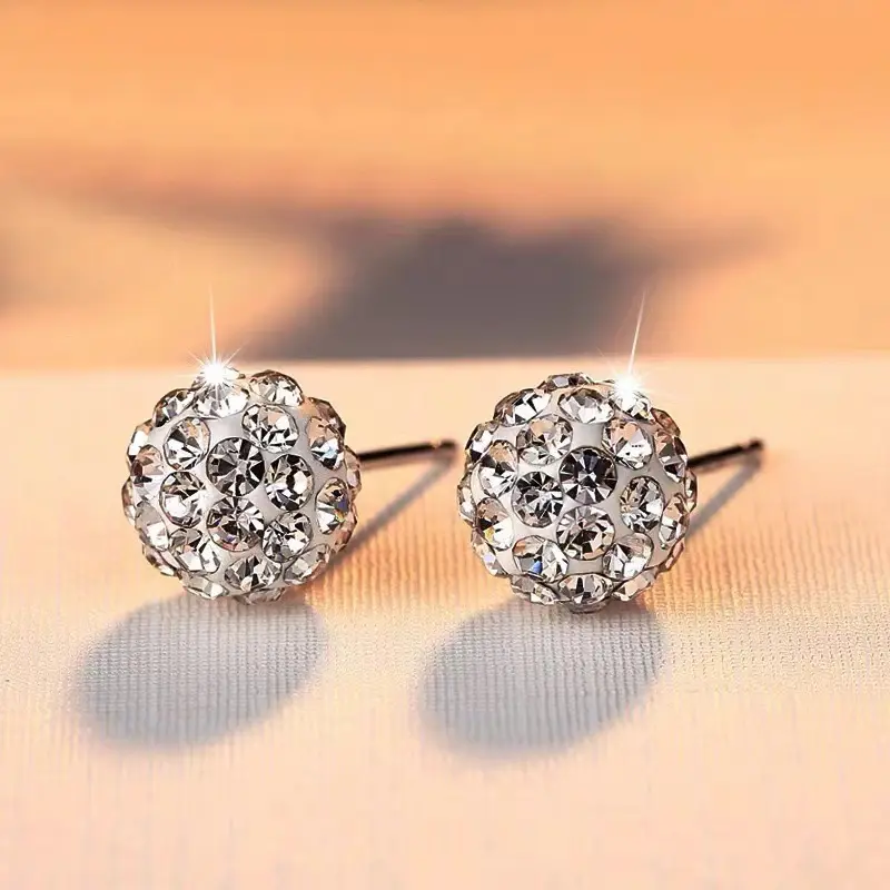 2026Shambhala Crystal Ball Stud Earrings, Sparkling Pave Rhinestone Round Earrings, Dainty Minimalist Luxury Studs Jewelry for Women