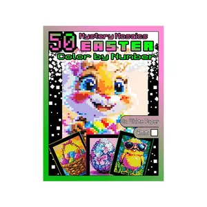 Pixel Art Easter Coloring Book, 50 Sheets Pixel Art Color by Number Book, Mysterious Mosaic Coloring Book, Arts & Crafts Supplies