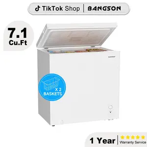 BANGSON 7.1 Cu.Ft Chest Freezer With Removable Basket, Deep Freezer with Adjustable Thermostat, Top Open Door Freezer with Removable Basket, Quiet Operation, Ideal for Kitchen/Apartment/Office, Gift Idea, Christmas Gift