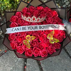 Eternal Roses with Crown and Butterflies Bouquet-Soap roses, Floral Arrangement for Special Occasions