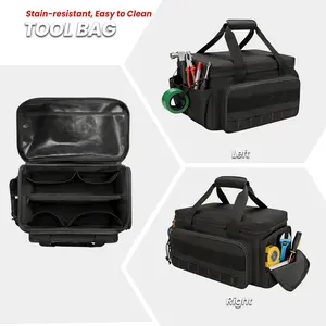 Heavy Duty 14" Canvas Tool Tote Bag, Reinforced Base Durable Tool Organizer, Multipurpose Carry Bag for Electricians Carpenters Mechanics Hand Tools Accessories, Fathers Day gift