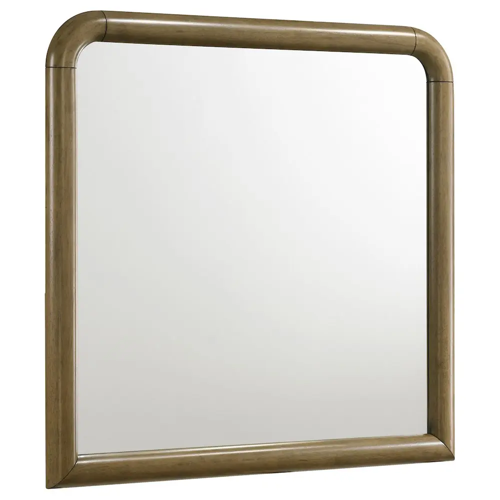Amsbury Nutmeg Dresser Mirror - Wood, Modern Home Decor Piece with Solid Finish, Soft Corners, Curved Edge for Light, Durable Vanity Setup, Room Accessories, Rectangle